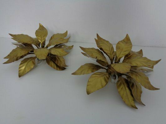 photo vintage Golden Flower Shape Flushmounts By Hans Kögl, 1970s, Set Of 2