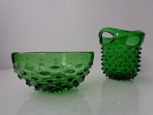 Italian Green Bubble Glass Bowls By Empoli, 1960s, Set Of 2 photo for sale