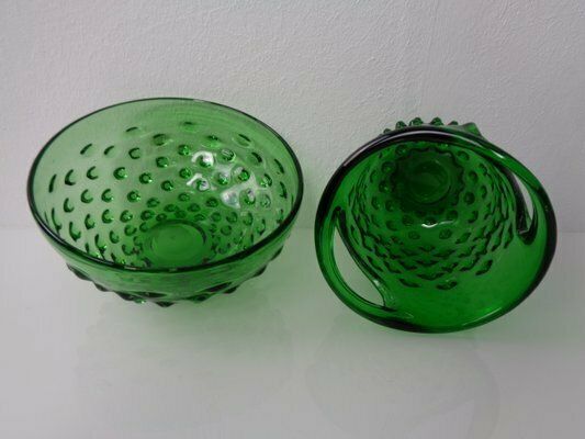 Italian Green Bubble Glass Bowls By Empoli, 1960s, Set Of 2 photo buy