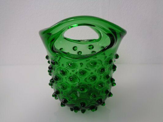 Italian Green Bubble Glass Bowls By Empoli, 1960s, Set Of 2 photo vintage