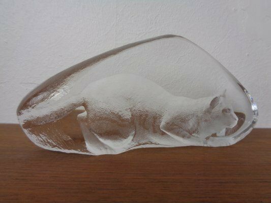 Large Crystal Glass Cat Sculpture By Mats Jonasson For Maler As, Sweden, 1980s photo buy