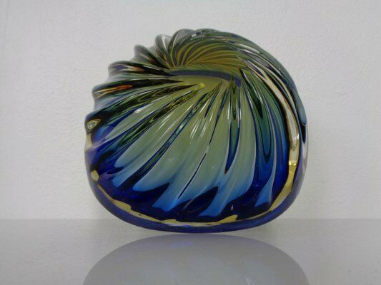 photo for sale Blue Brown Sommerso Murano Glass Bowl Or Ashtray By Flavio Poli, Italy, 1960s