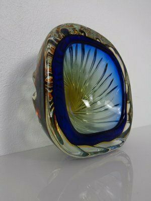 photo vinterior Blue Brown Sommerso Murano Glass Bowl Or Ashtray By Flavio Poli, Italy, 1960s