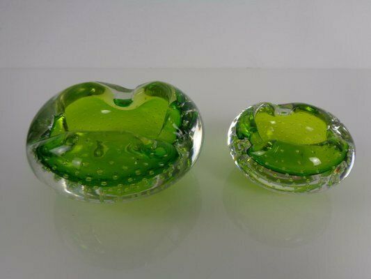 Green Sommerso Murano Glass Ashtrays, Italy, 1960s, Set Of 2