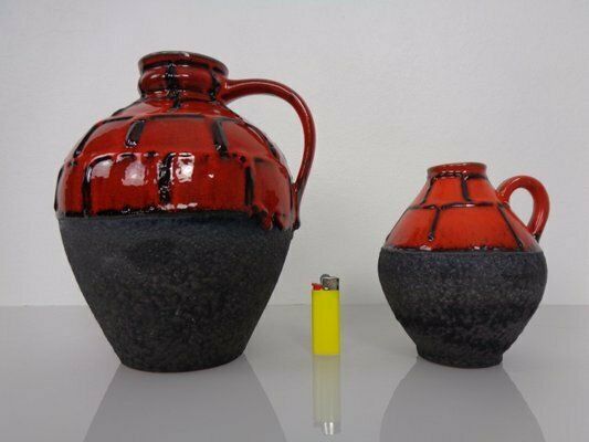 Red & Black Lava Ceramic Vases By Heinz Siery For Carstens, 1960s, Set Of 2 photo furniture