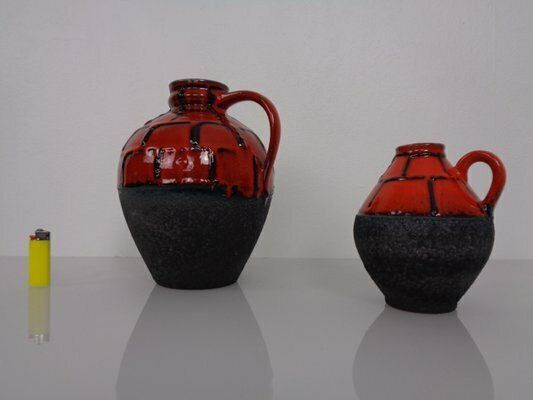 Red & Black Lava Ceramic Vases By Heinz Siery For Carstens, 1960s, Set Of 2 photo buy
