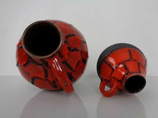 Home Decor Red & Black Lava Ceramic Vases By Heinz Siery For Carstens, 1960s, Set Of 2 photo