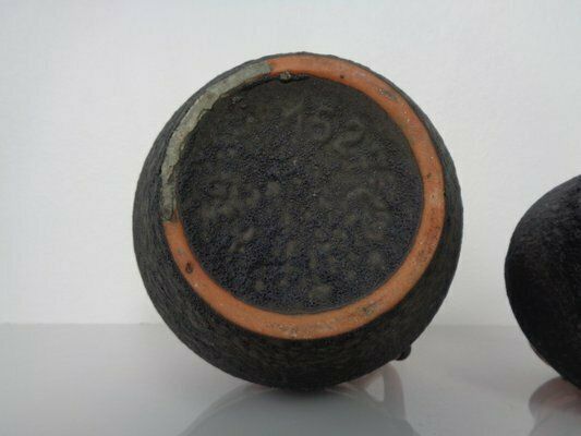 250.0 Red & Black Lava Ceramic Vases By Heinz Siery For Carstens, 1960s, Set Of 2 photo