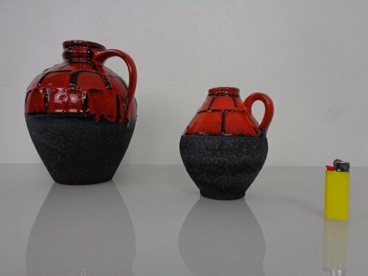 photo vintage Red & Black Lava Ceramic Vases By Heinz Siery For Carstens, 1960s, Set Of 2