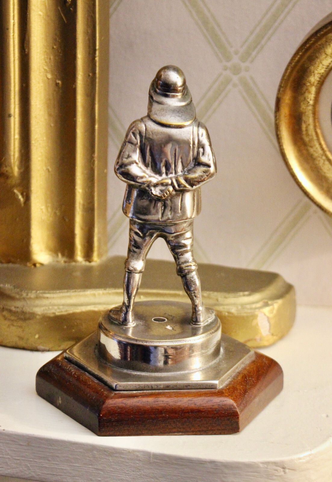 A Nickel/Chrome Plated Brass Fisherman Car Bonnet Mascot, Mounted As Paperweight photo Home Decor