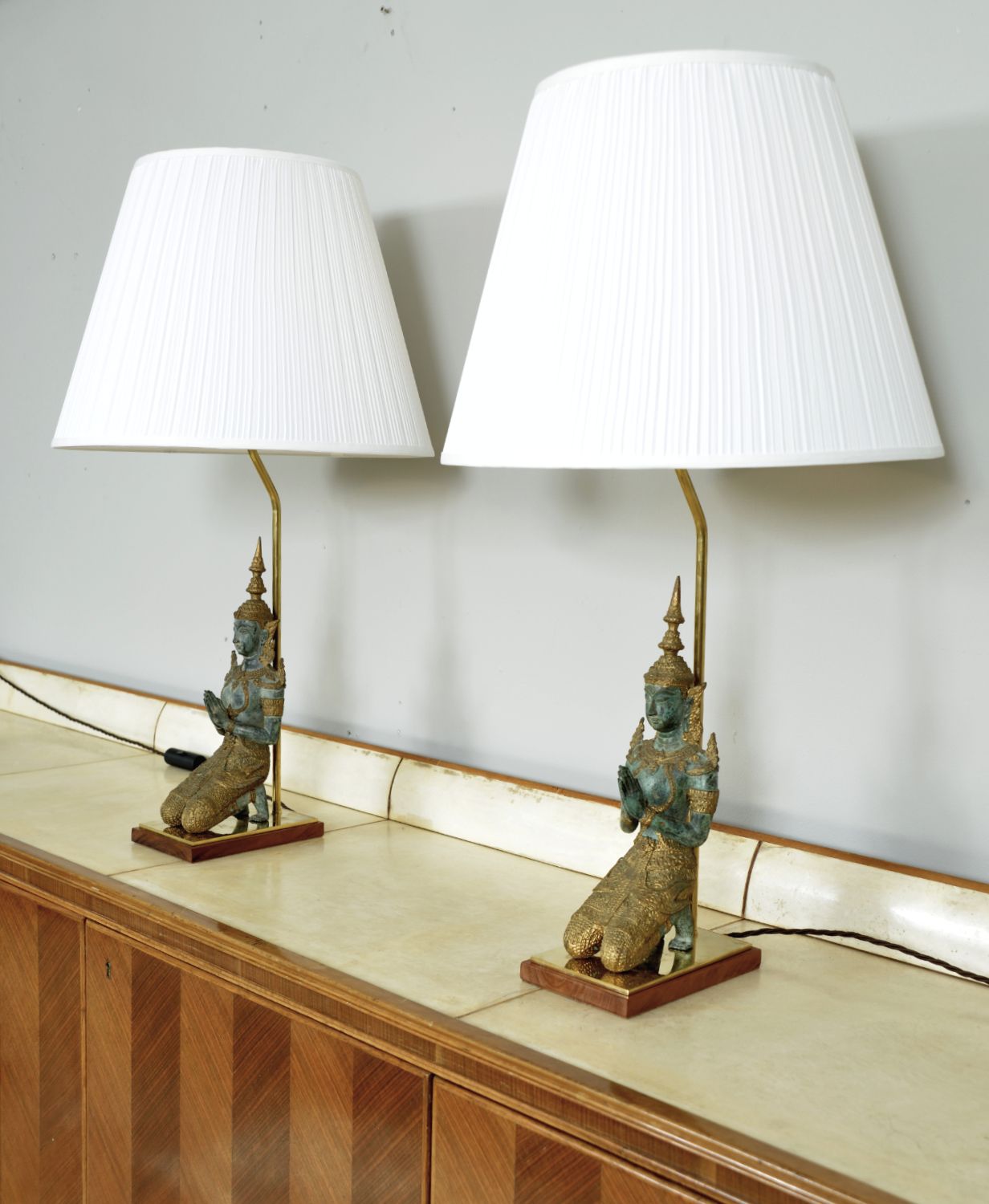 Pair 1960s Bronze Brass Gilt Thai Teppanom Buddha Table Lamps James Mont Style Belgium photo furniture