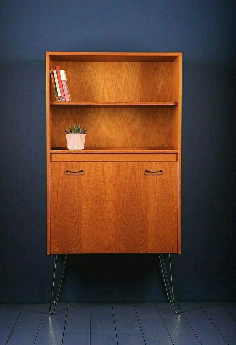 G Plan Fresco Tall Wall Unit Drinks Glass Display Cabinet On Hairpin Legs 1970s photo for sale
