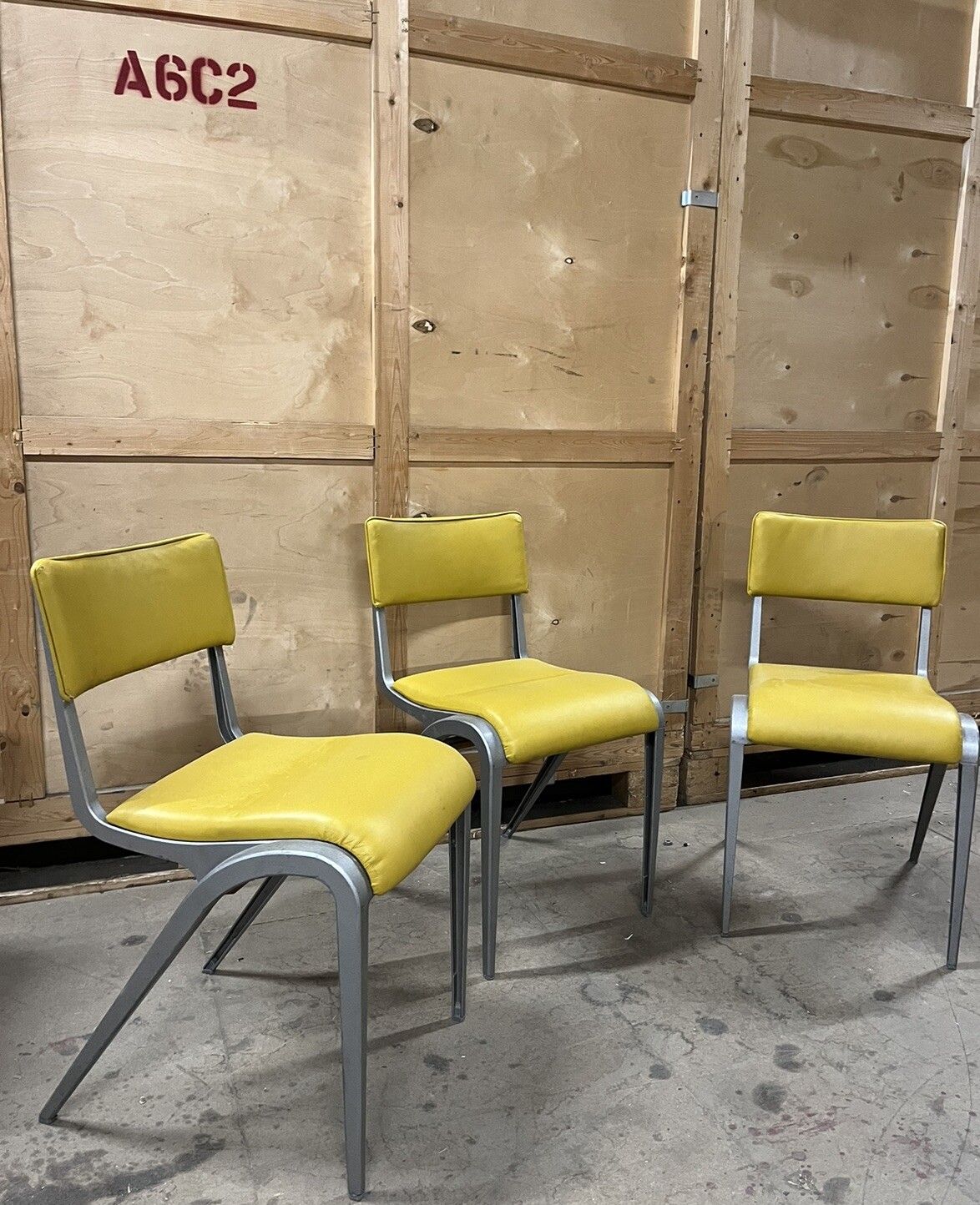 Esavian Stacking Chair By James Leonard 1950s Yellow Faux Leather photo Furniture