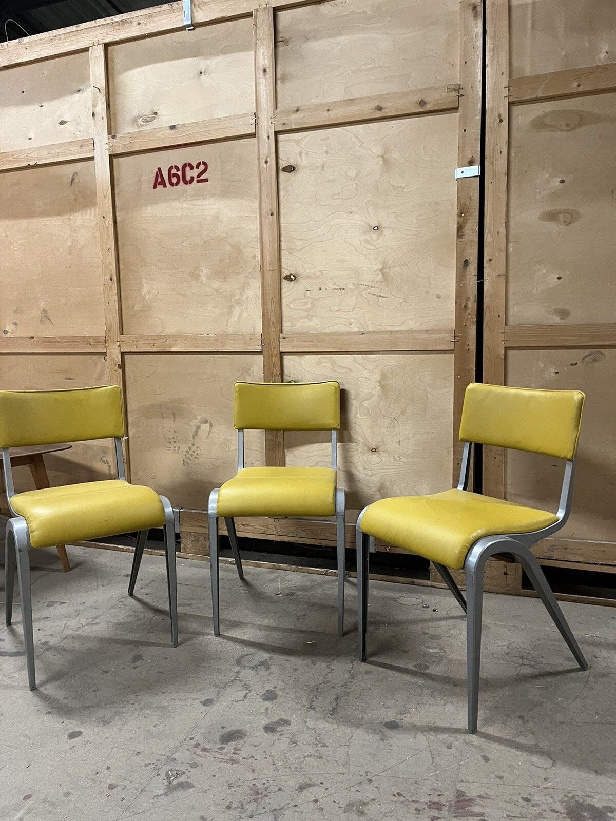 Esavian Stacking Chair By James Leonard 1950s Yellow Faux Leather photo 165.0