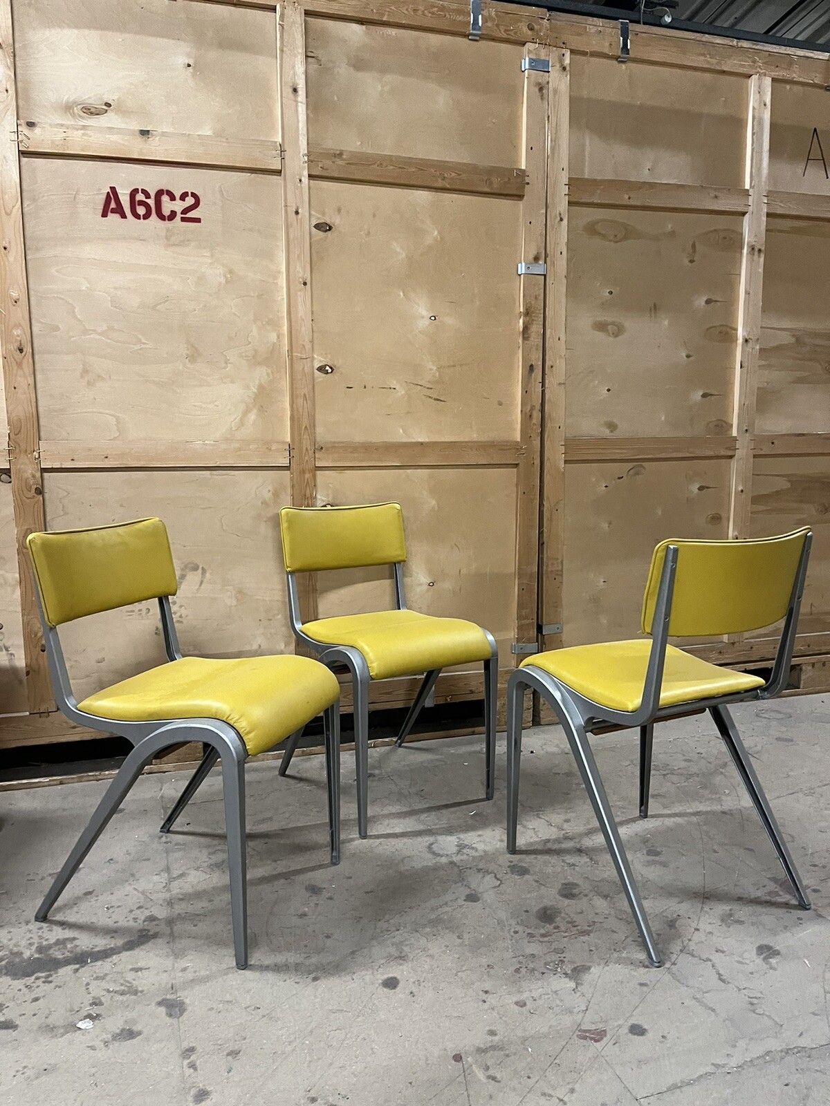 Esavian Stacking Chair By James Leonard 1950s Yellow Faux Leather photo buy