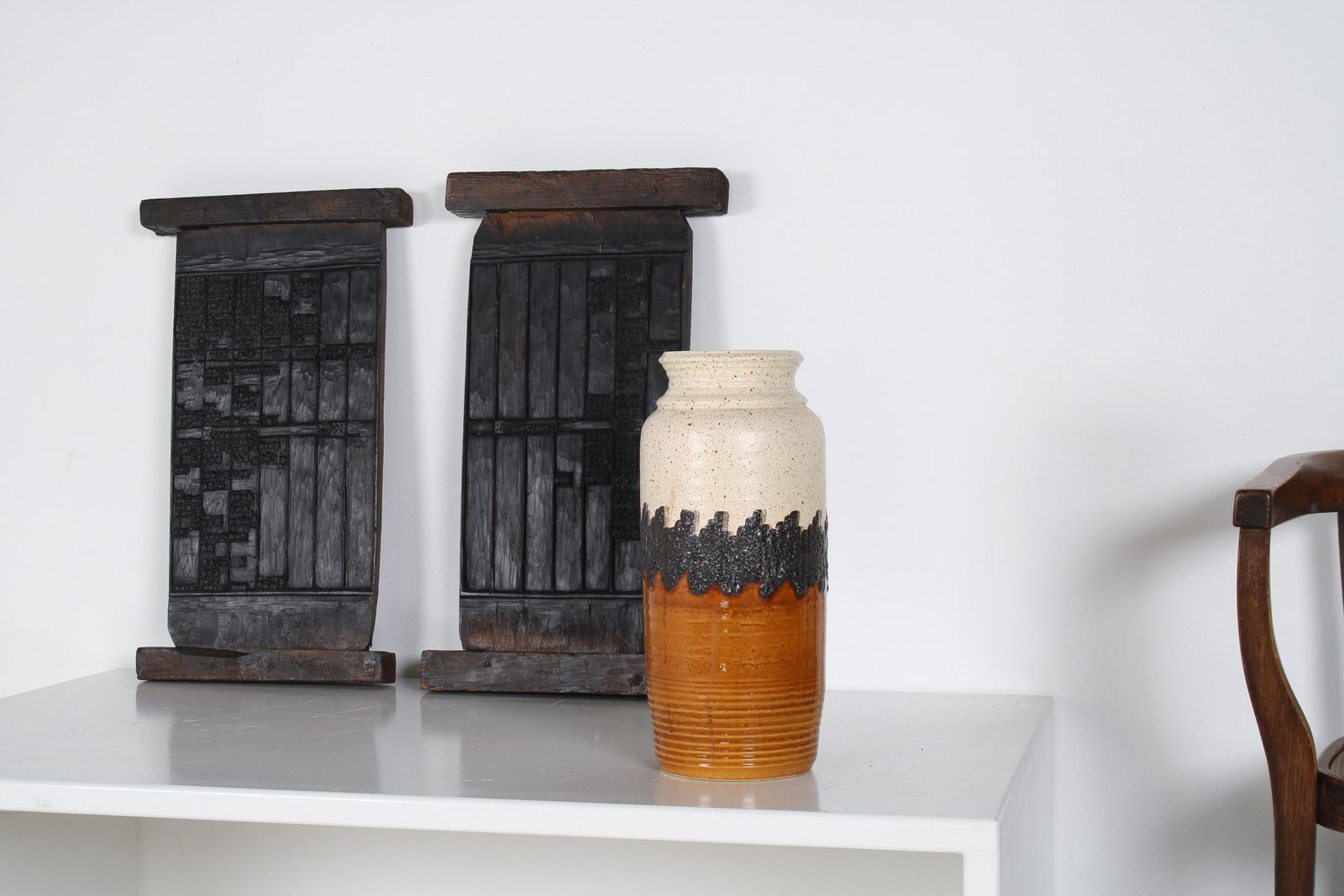 A Large Vibrant West German Pottery Fat Lava Vase In Orange, Black And Cream By Bay photo 185.0