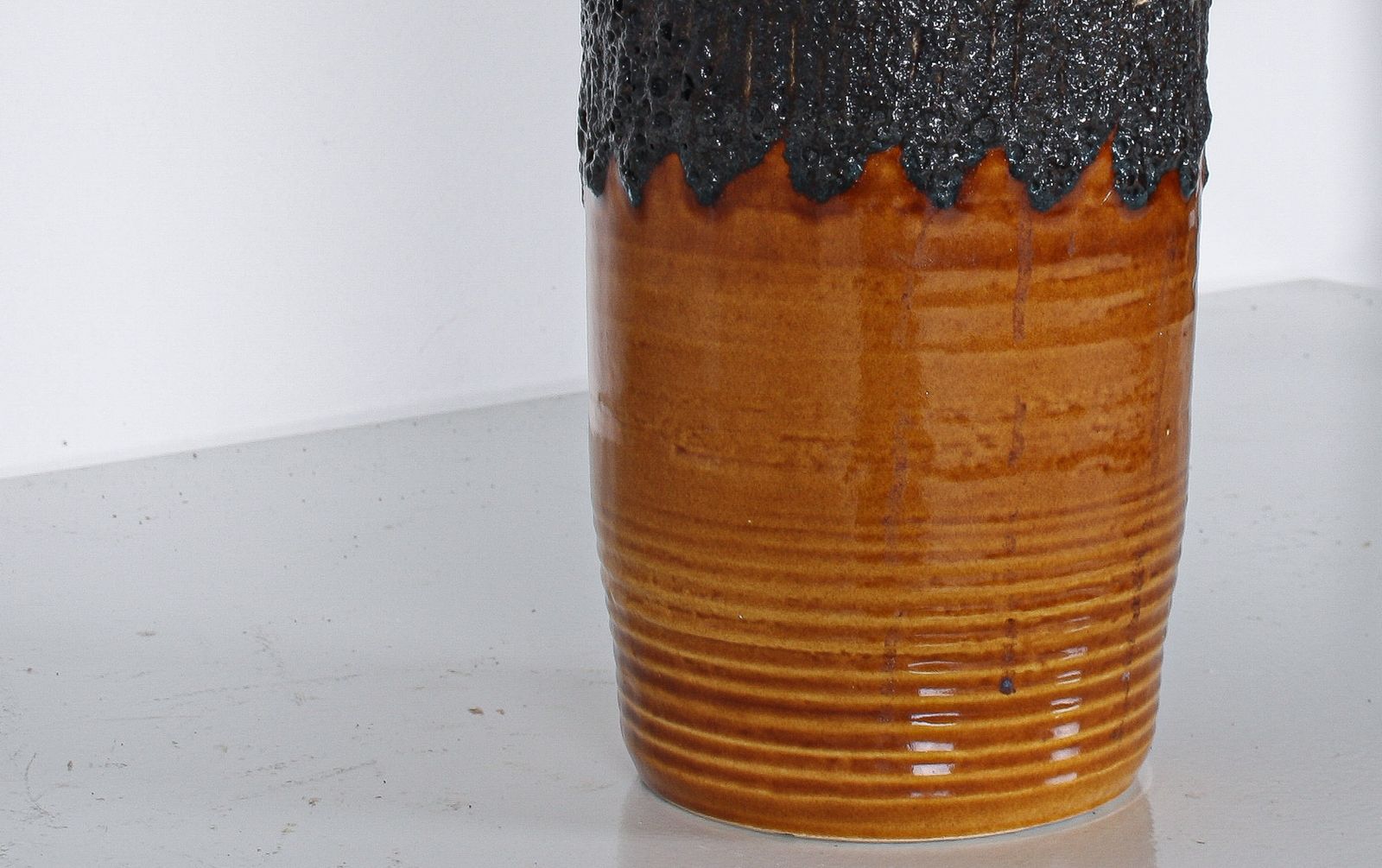 photo furniture A Large Vibrant West German Pottery Fat Lava Vase In Orange, Black And Cream By Bay
