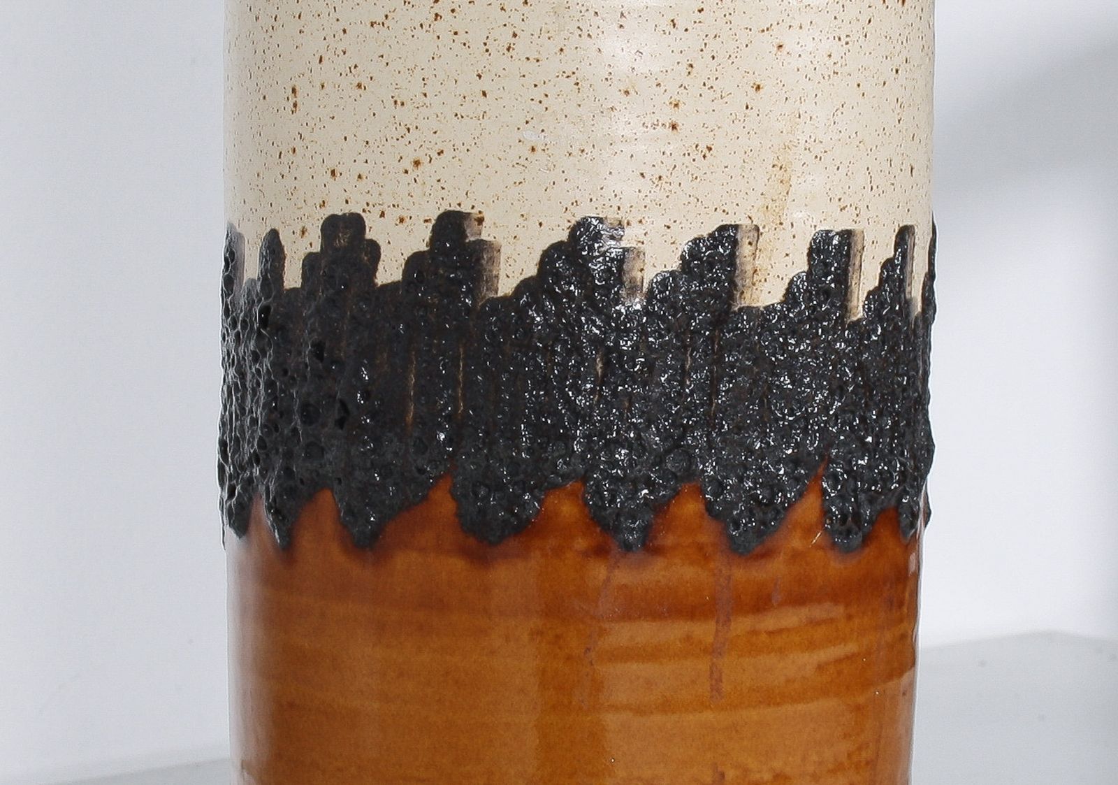 photo for sale A Large Vibrant West German Pottery Fat Lava Vase In Orange, Black And Cream By Bay
