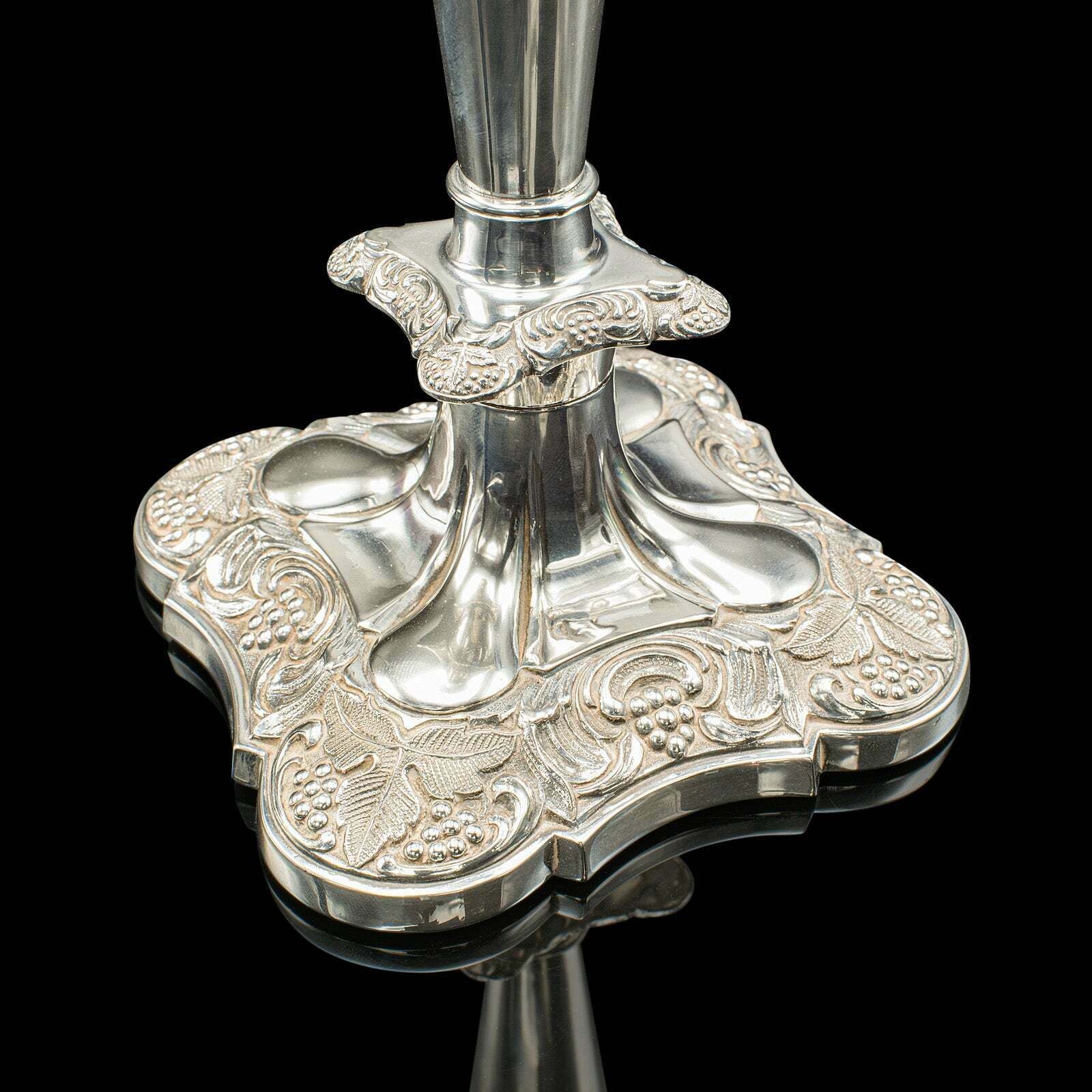Pair Of Antique Decorative Candlesticks, English, Silver Plate, Candle Sconce photo vintage