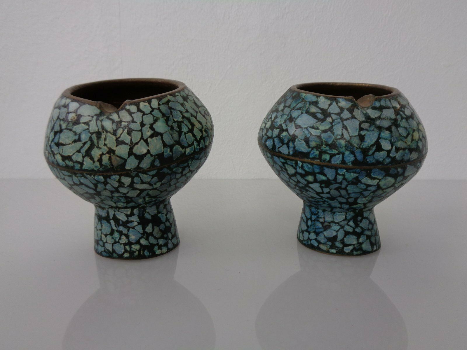 Vintage Indian Copper & Turquoise Stones Ashtrays, 1960s, Set Of 2