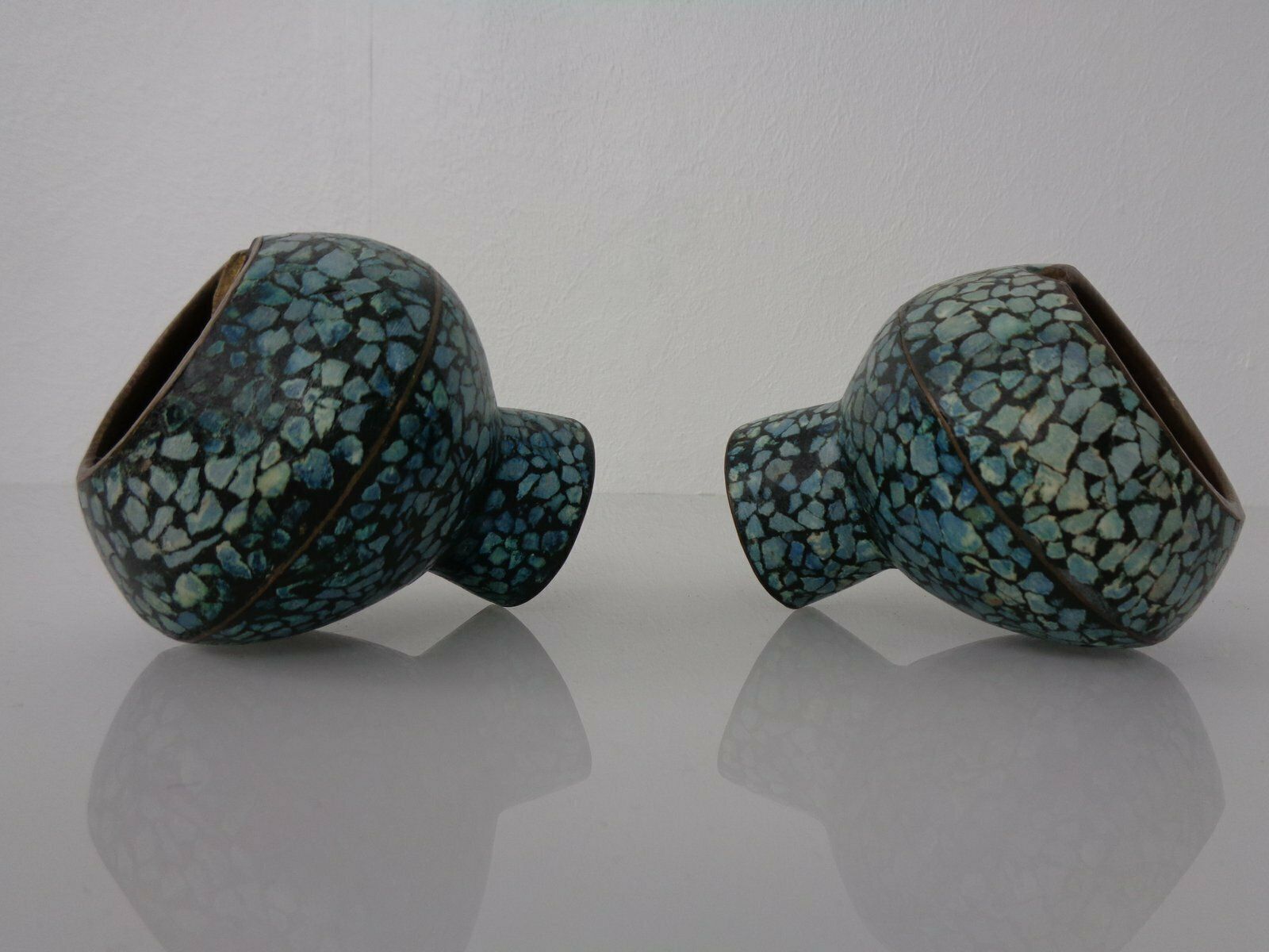 photo vinterior Vintage Indian Copper & Turquoise Stones Ashtrays, 1960s, Set Of 2