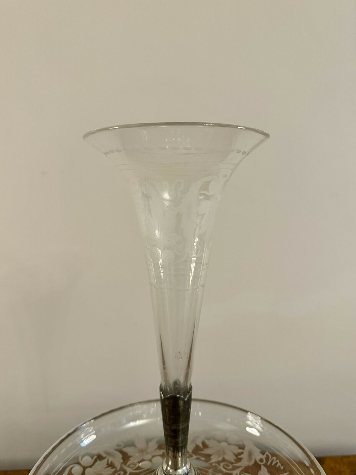 Fine Quality Antique Silver Plated And Etched Glass Epergne By Walker & Hall photo Home Decor