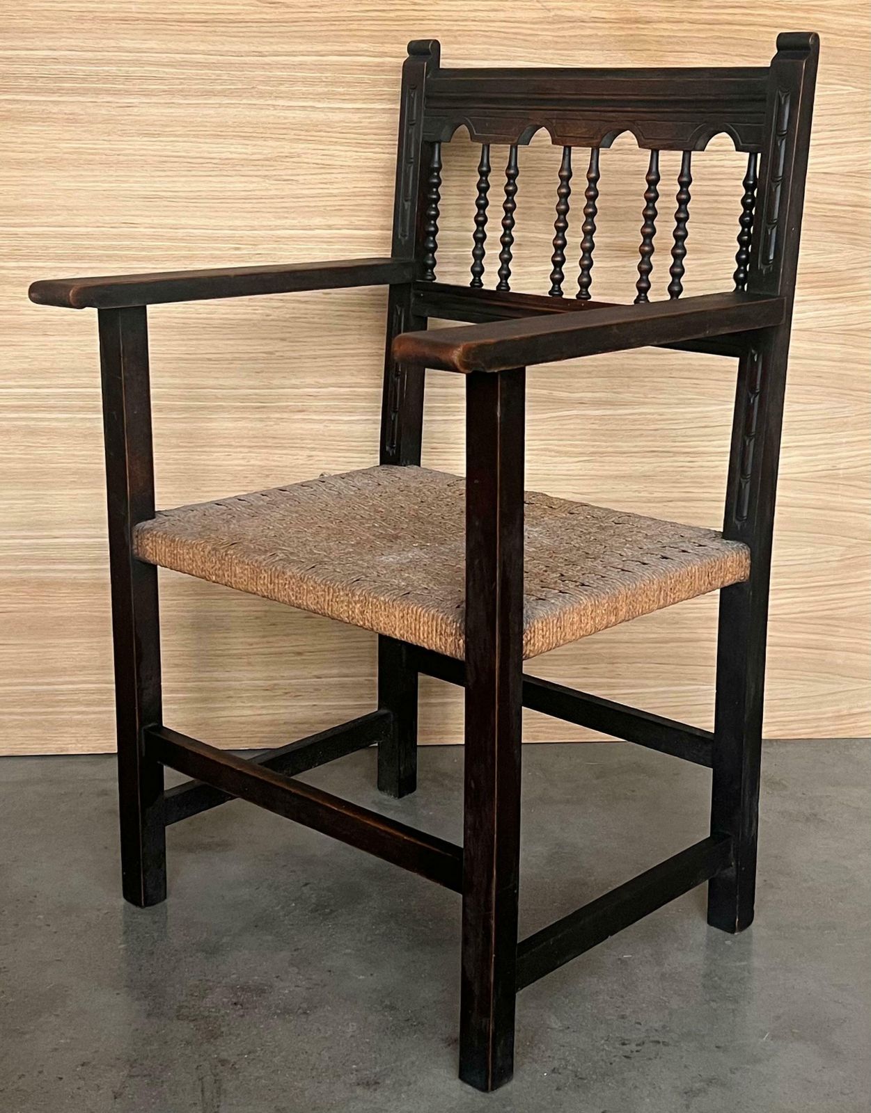 20th Century Pair Of Catalan Throne Armchairs In Walnut And Caned Seats photo vinterior