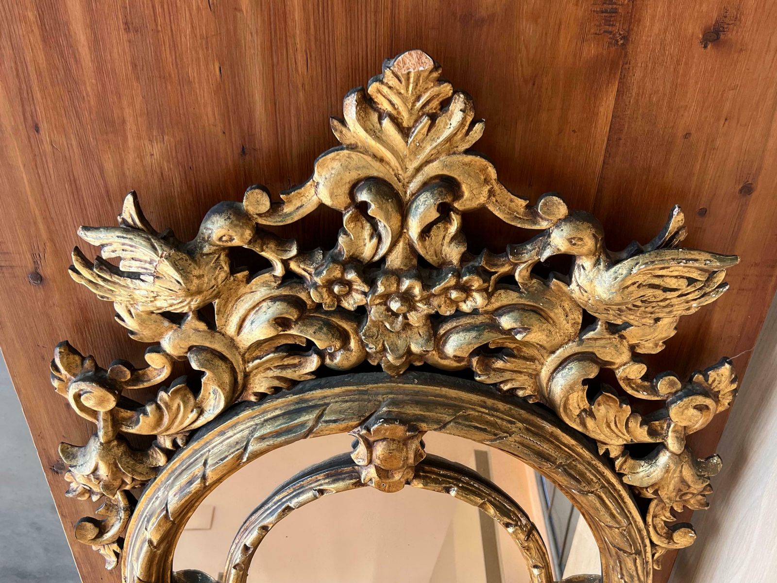 Miroir ovale d'époque Empire en bois doré, XIXe siècle photo Décoration