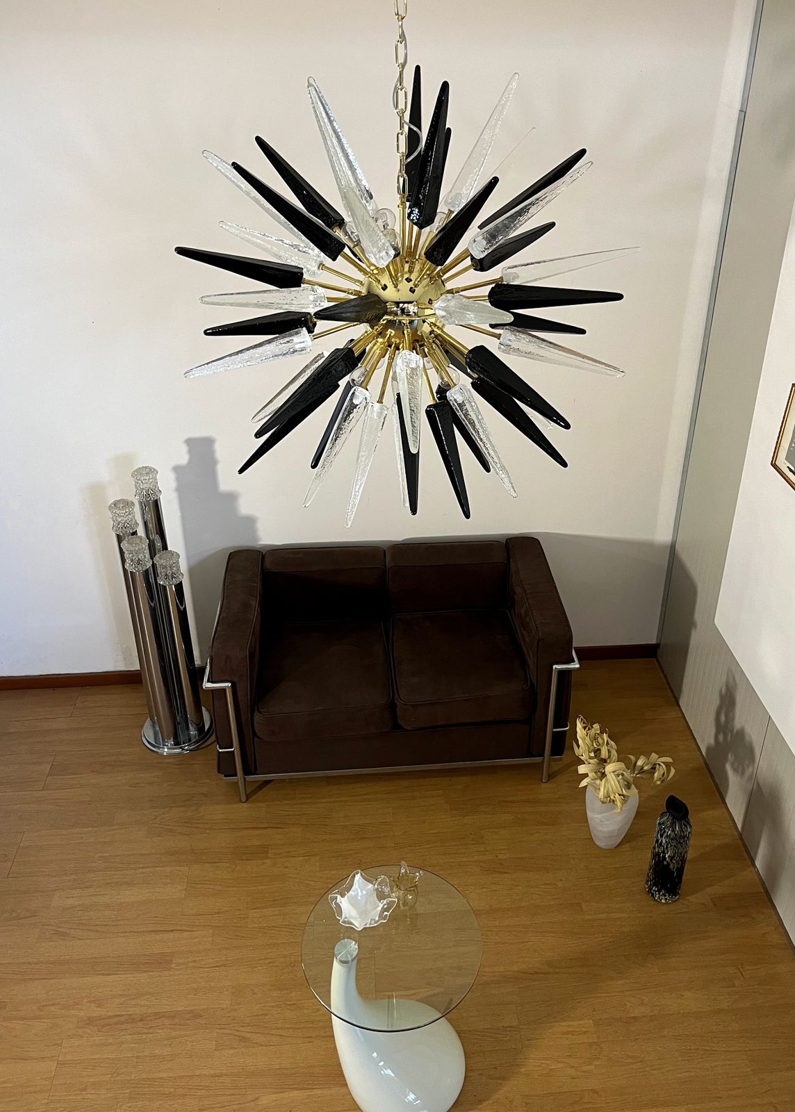 Exceptional Murano Trasparent And Black Glass Sputnik Chandelier   51 Glasses photo for sale