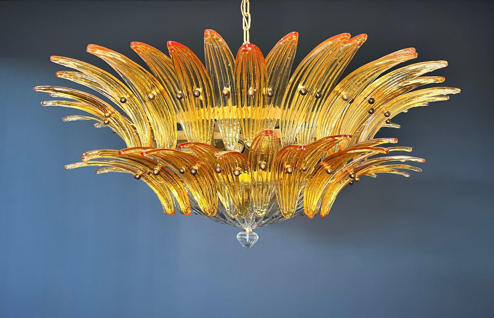 Murano Chandelier Original Palmette, Two Levels, 82 Amber Glasses