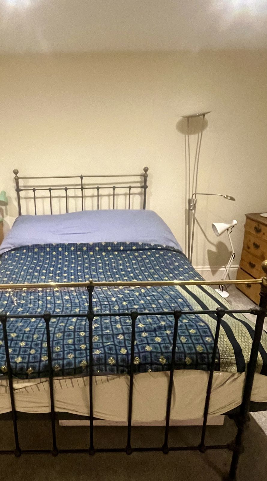 Victorian Brass And Iron Bed With New Wooden Slatted Based And Iron Support Strut photo for sale