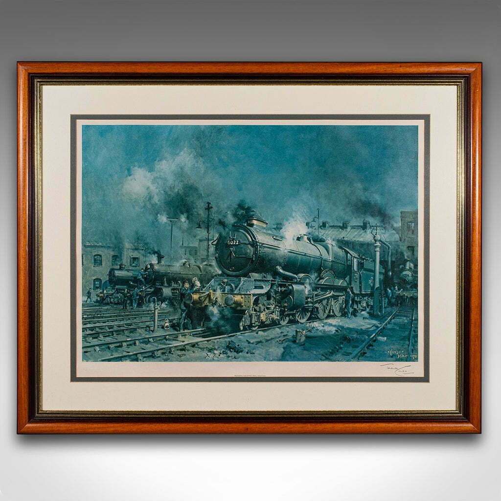 Large Vintage Railway Print, English, Framed Art, Steam Train, Railwayana, Cuneo photo furniture