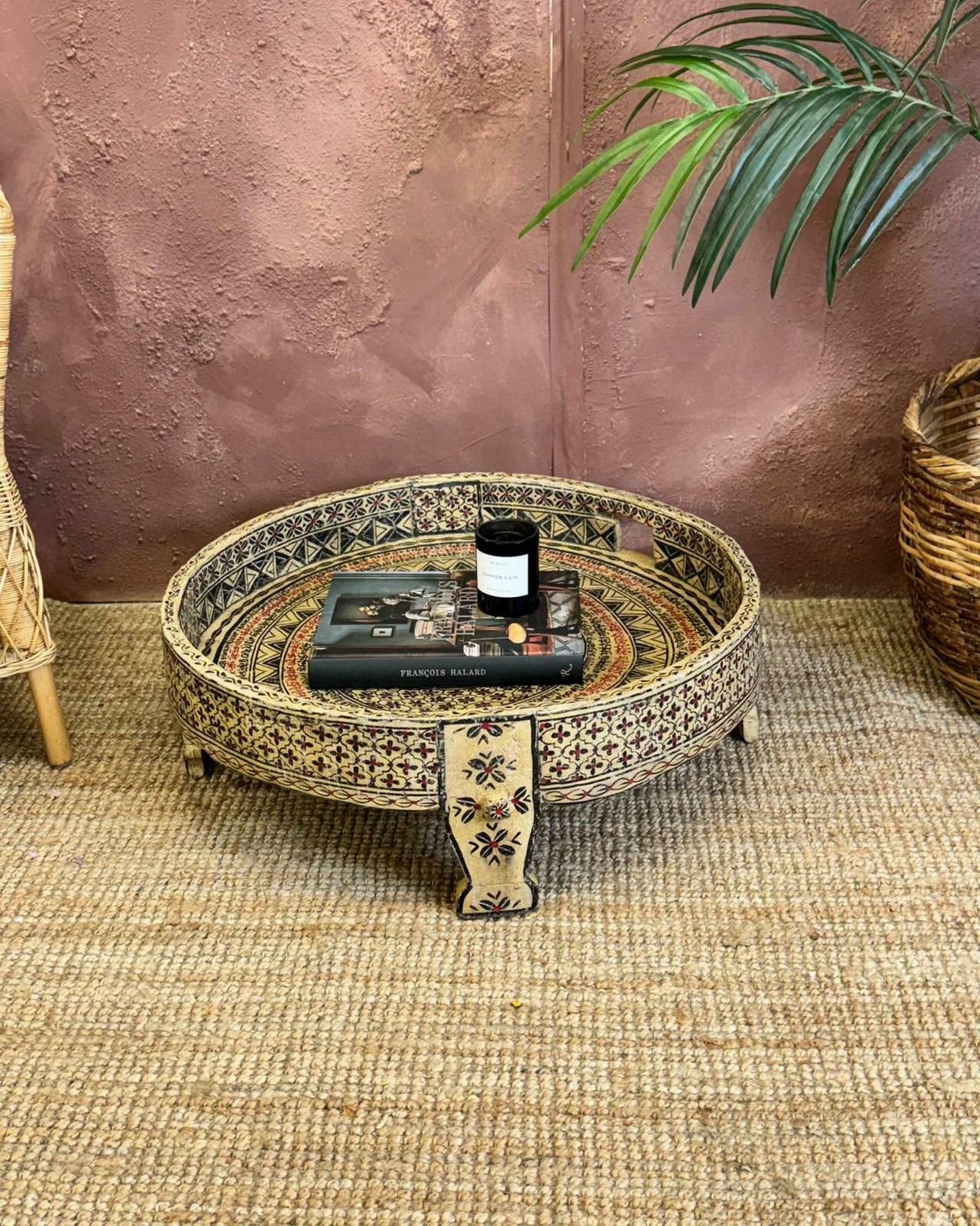 Vintage Indian Painted Grinder Chakki Coffee Table – Reclaimed & Hand Painted photo furniture