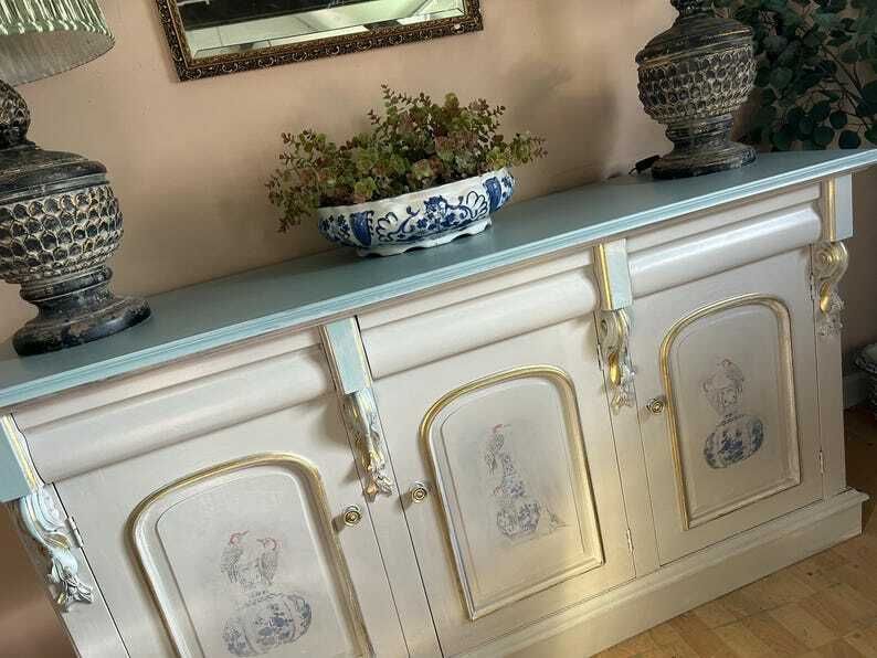 Antique Hand Painted Sideboard / Shabbychic Sideboard/ Painted Upcycled Sideboard photo vinterior