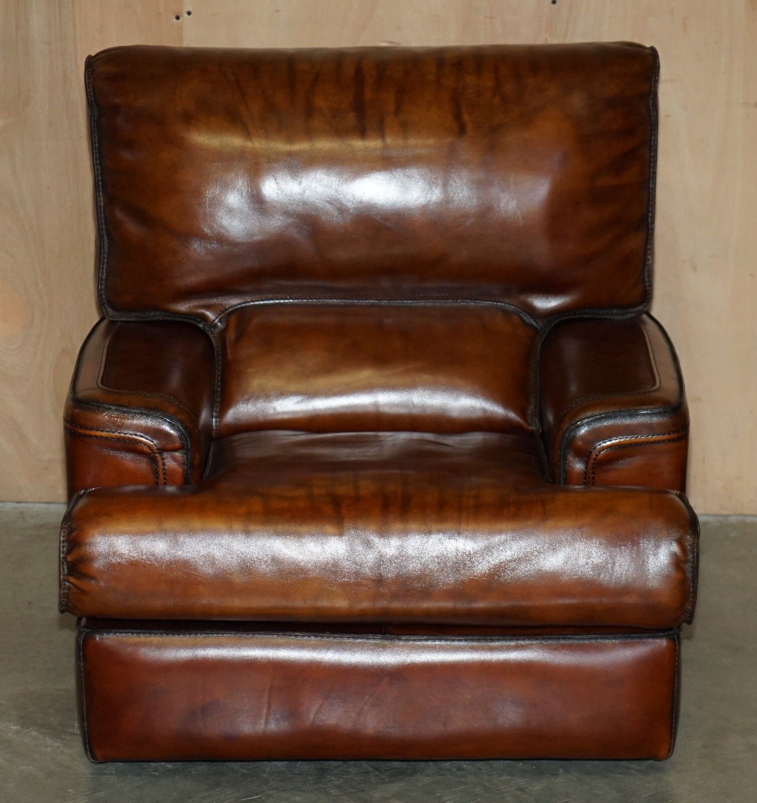 photo buy Vintage Ralph Lauren USA Restored Hand Dyed Brown Leather Sofa Armchair Suite