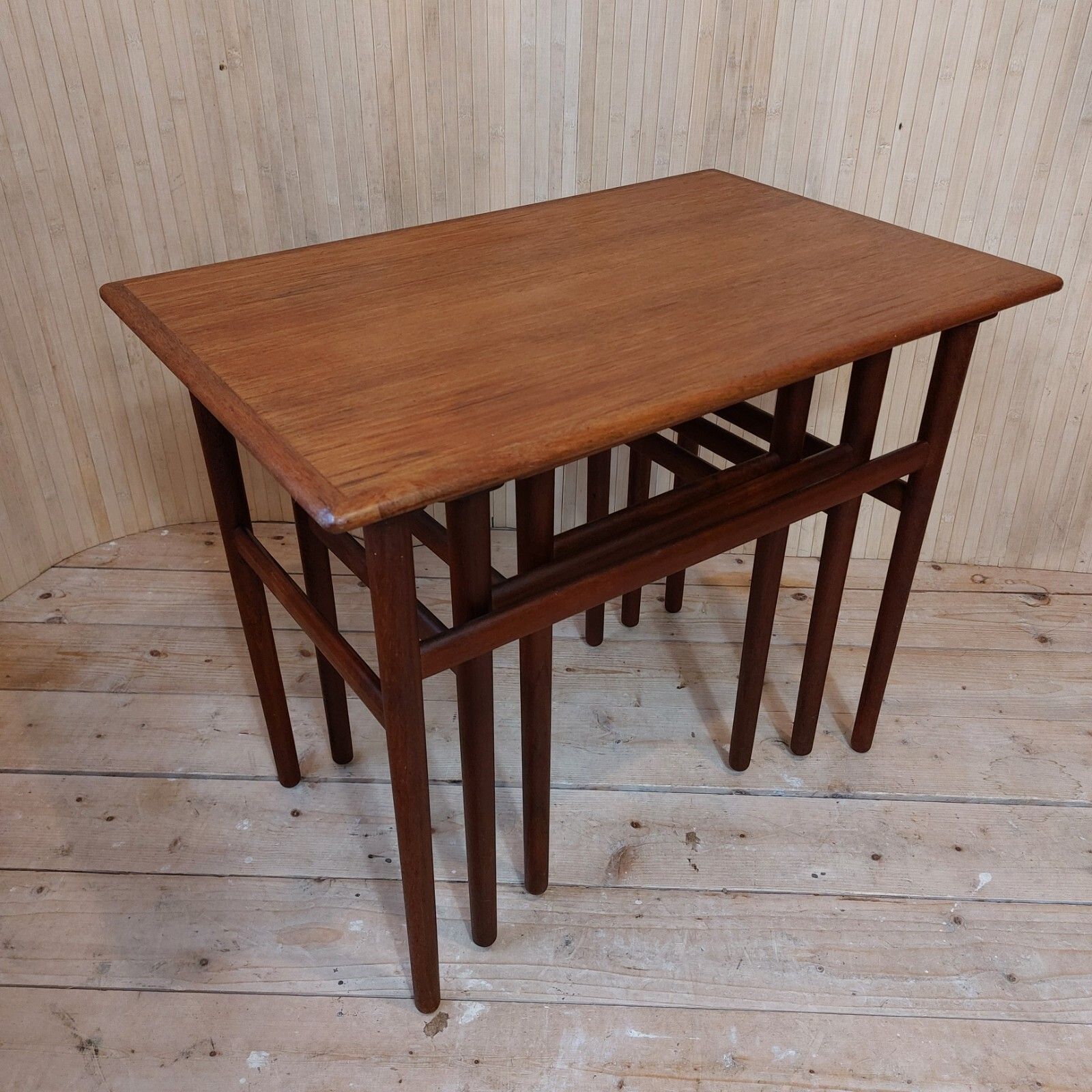 Furniture Fab Vintage Mcm 1960s Danish Made In Denmark Dyrlund Set Of 3 Nesting Tables photo