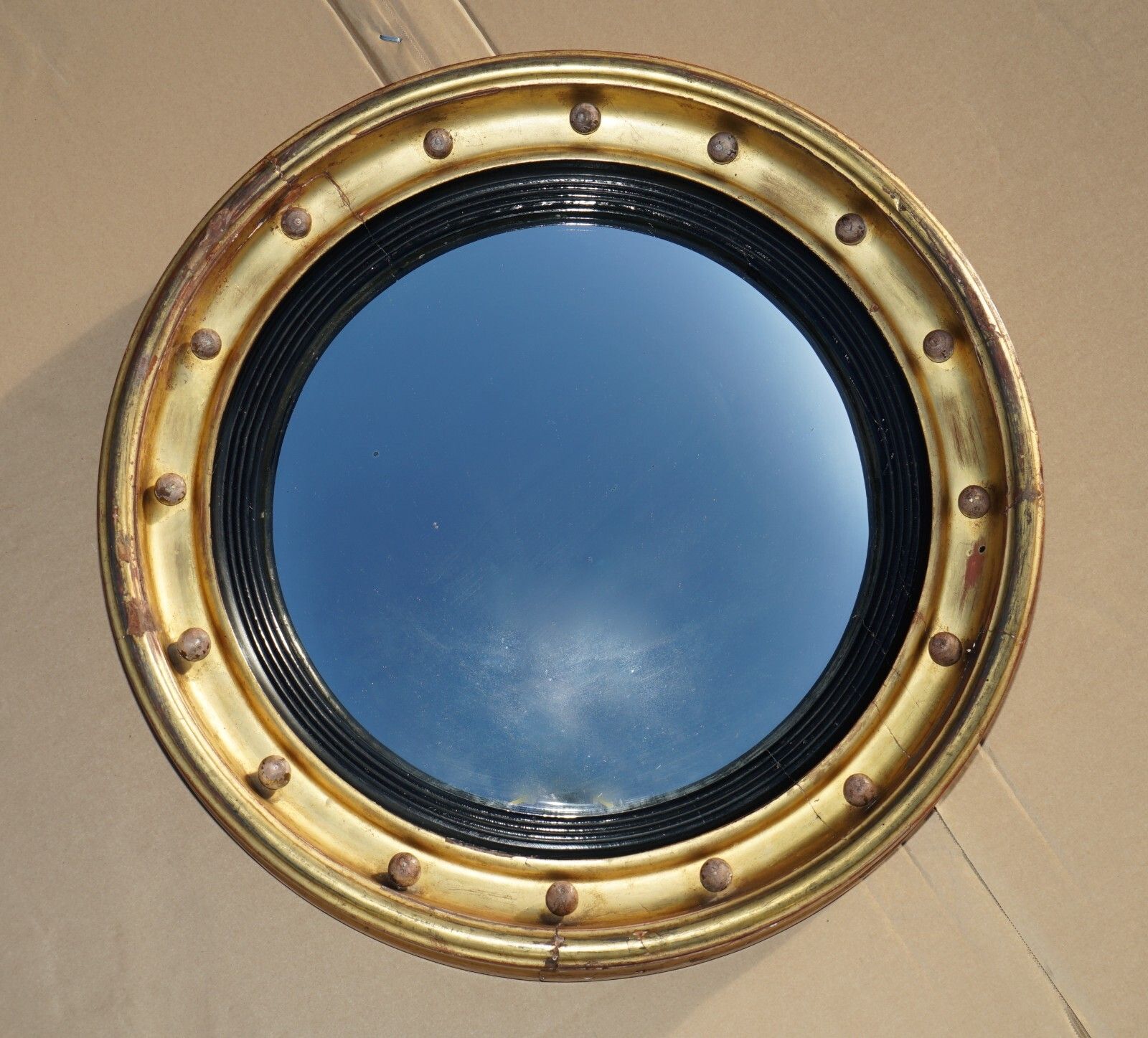 Collectable Antique Regency Cir 1815 Giltwood Framed Convex Butlers Wall Mirror