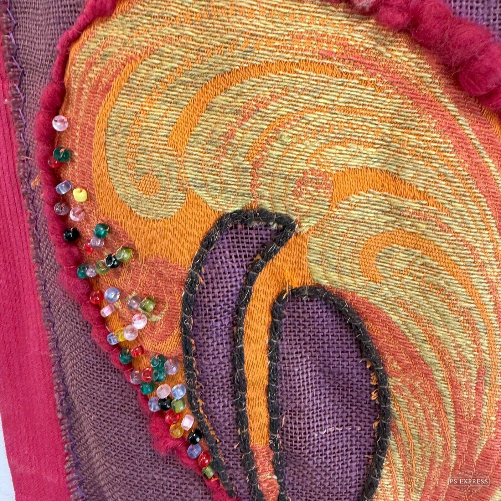 70s Rooster Cockerel Tapestry Embroidered Wall Hanging 60x107cm photo 75.0