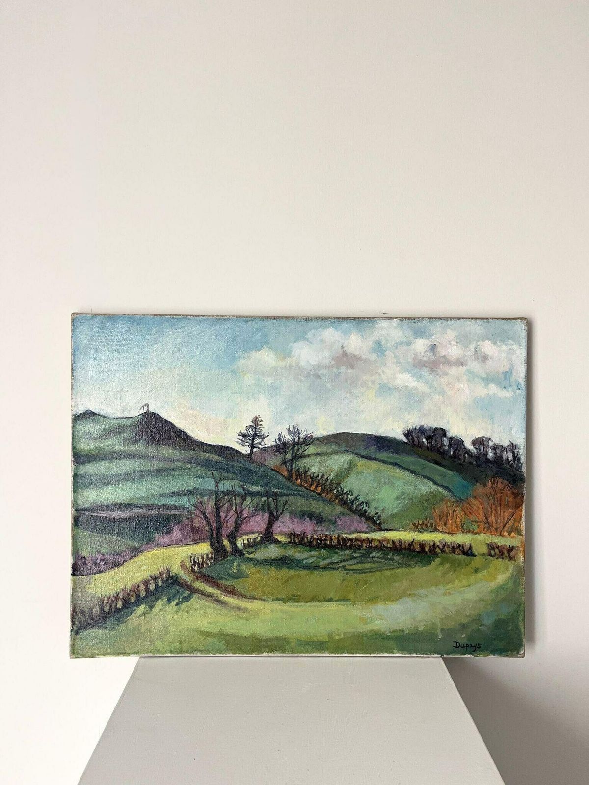 Vintage Landscape Painting In Oil On Canvas Of Somerset Countryside Scene