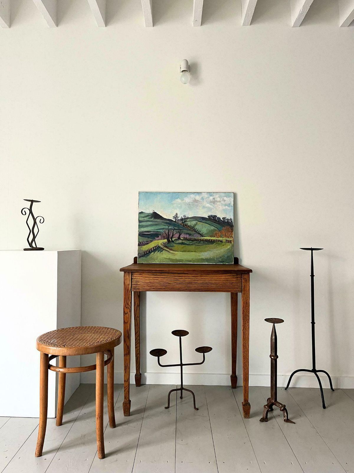 Vintage Landscape Painting In Oil On Canvas Of Somerset Countryside Scene photo furniture