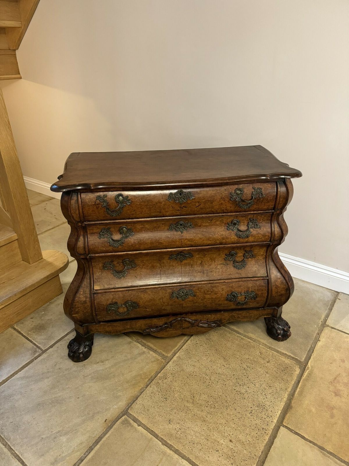 Outstanding Quality 18th Century Dutch Antique Burr Walnut Bombe Chest Of Drawers photo furniture