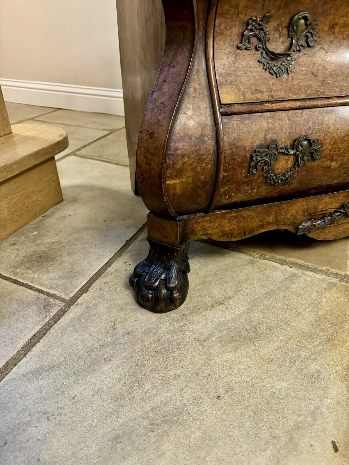 Outstanding Quality 18th Century Dutch Antique Burr Walnut Bombe Chest Of Drawers photo vinterior
