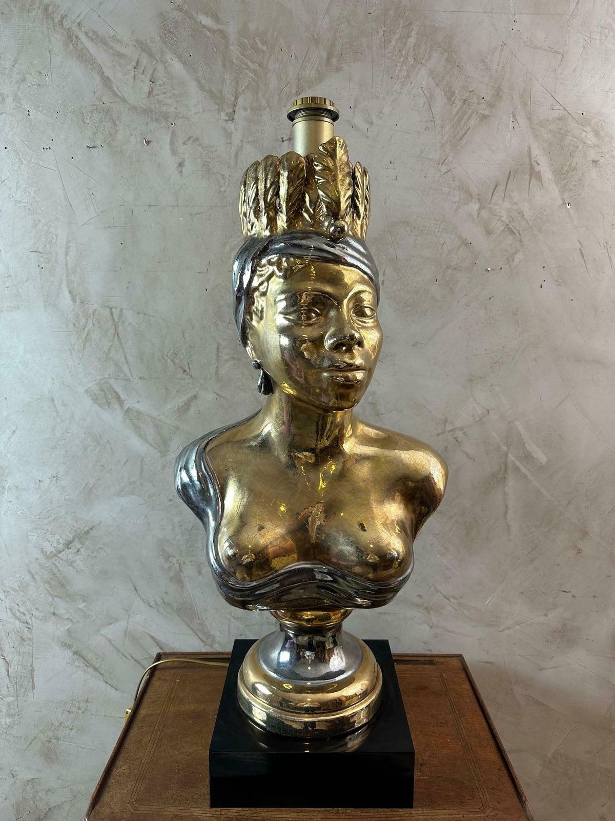 Mid Century Italian Ceramic African Women Table Lamp, 1960s photo furniture