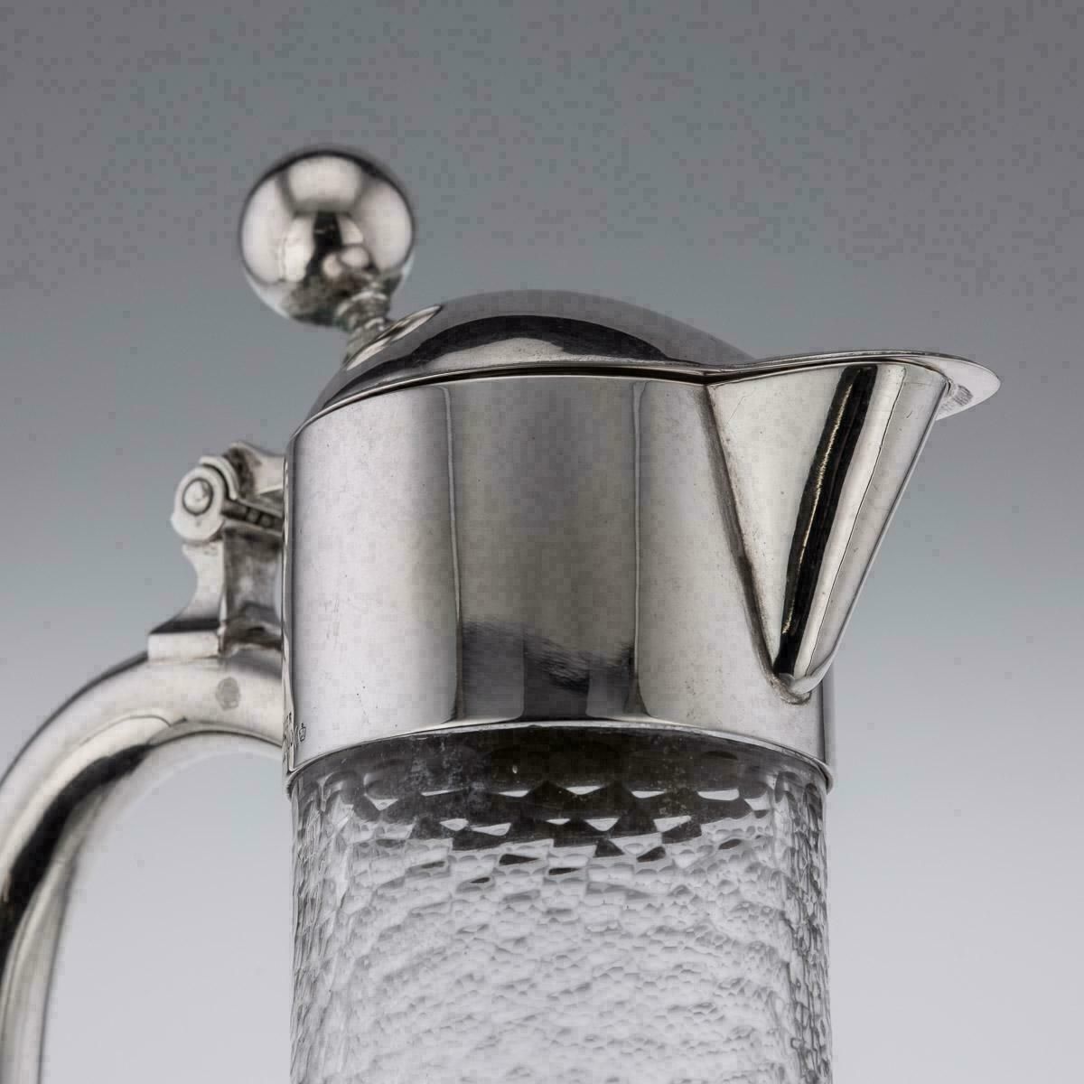 20th Century German Solid Silver & Etched Glass Claret Jug, C.1900 photo buy