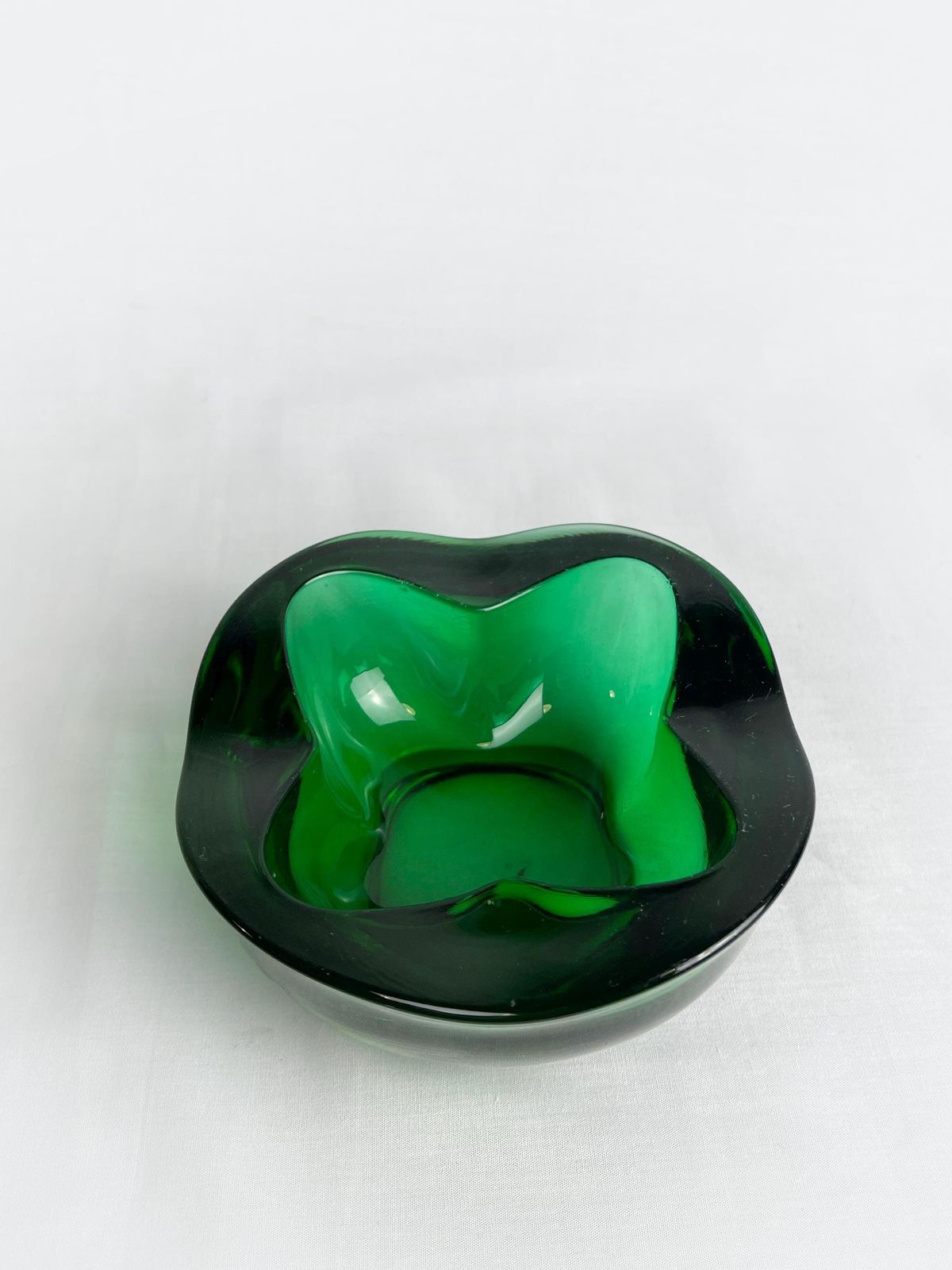 Vintage Mid Century Sklo Union Dark Green Glass Dish Designed By Rudolf Jurnikl, Rosice 1962 Pattern Number 1175. Retro Green