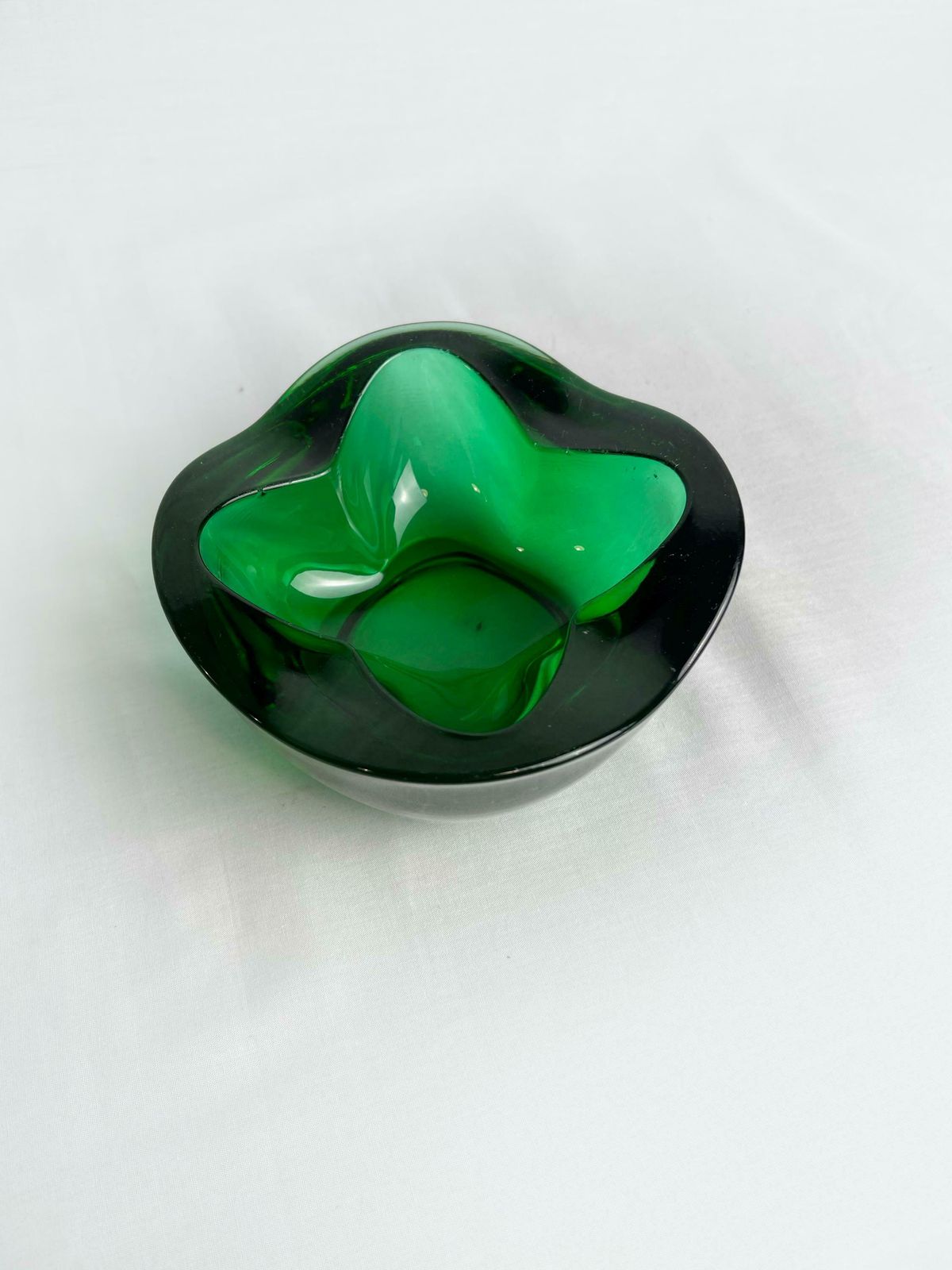 photo for sale Vintage Mid Century Sklo Union Dark Green Glass Dish Designed By Rudolf Jurnikl, Rosice 1962 Pattern Number 1175. Retro Green