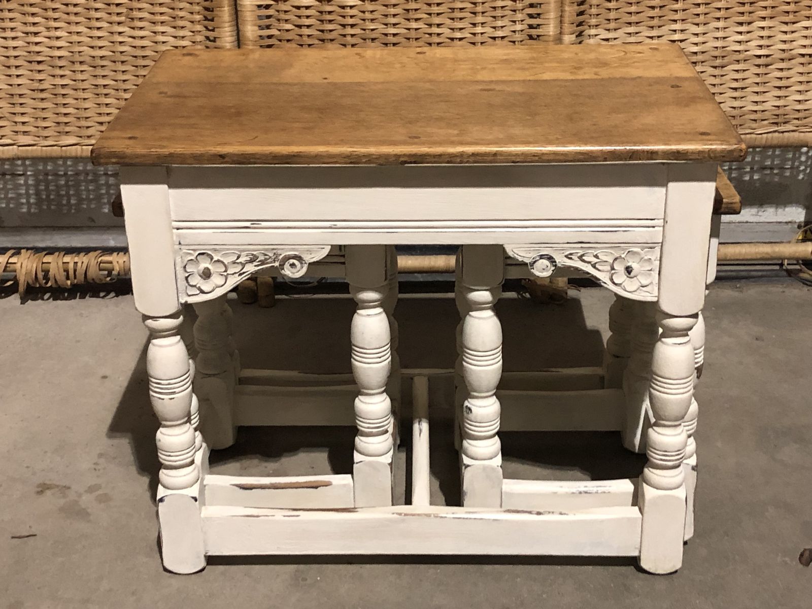 photo furniture Handsome Vintage Carved Oak Nest Of Tables / Coffee Tables