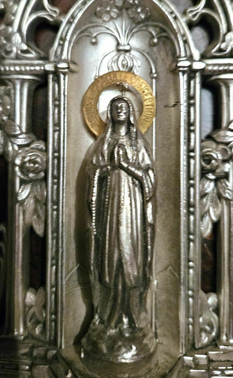 French Holy Water Font To Hang In Spelter With The Immaculate Conception photo for sale