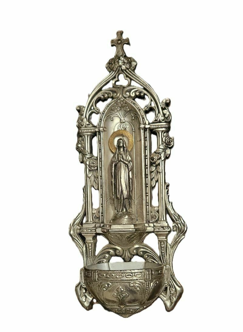 French Holy Water Font To Hang In Spelter With The Immaculate Conception