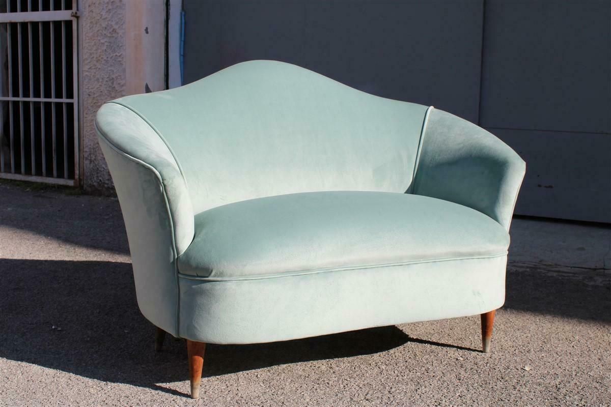 Small 2 Seater Sofa Cesare Lacca Italy 1950 Restored Green Velvet